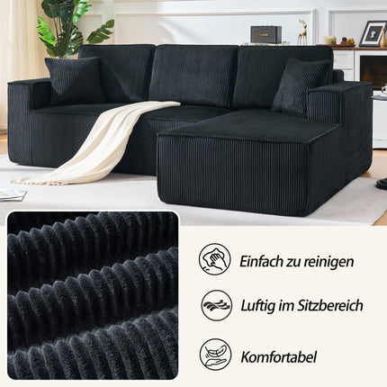 UNICORN Compressed L-Shaped Corduroy Sofa, 2-Seater Sectional + Chaise Lounge Corner