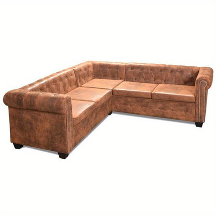 UNICORN Chesterfield-Ecksofa 5-Sitzer Kunstleder Brown