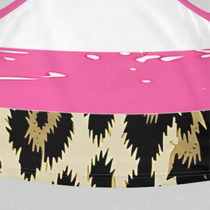 UNICORN Women'S Pink And White Leopard Print Contrast Big Star Print Halter Top m l xl xxl