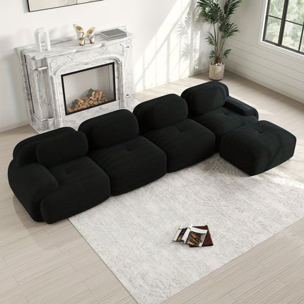 UNICORN 4-Seater Corner Sofa with Reclining Seats & Wide Armrests Black