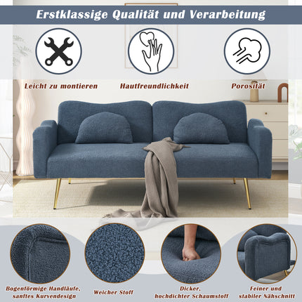 UNICORN Sleep Function Two-Seater Sofa Bed Modern Two-Seater Sofa with Adjustable Backrest + Gold-Plated Metal Feet Integrated Bed Function Multifunctional 2-in-1 Furniture Piece.