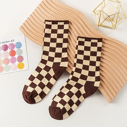 UNICORN Women'S Mid-Calf Socks Color-Blocked Checkered Design one size