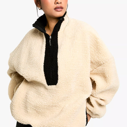UNICORN Women's Oversized Faux Wool Nylon Sweater with Short Zipper xs s m l xl