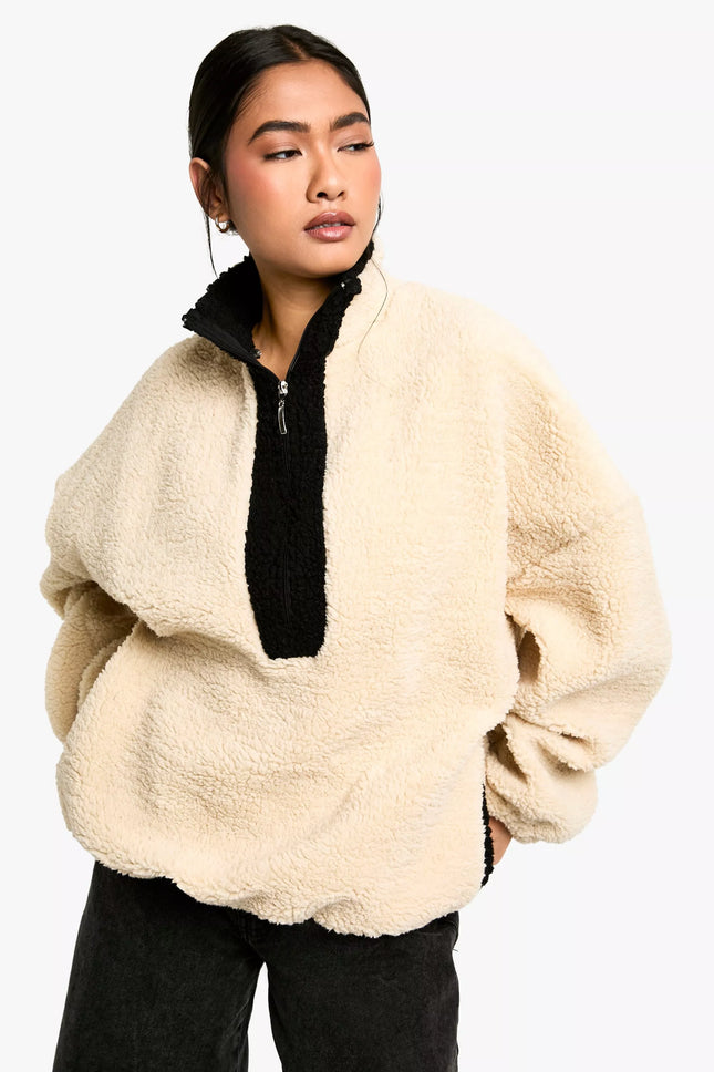 UNICORN Women's Oversized Faux Wool Nylon Sweater with Short Zipper xs s m l xl