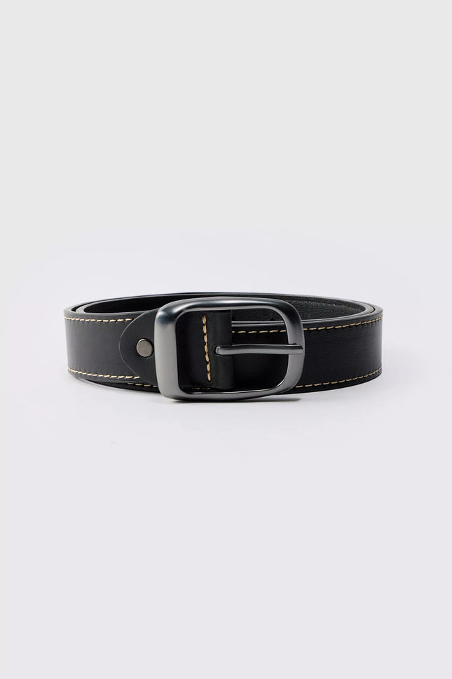 UNICORN Black men's belt with stitching and buckle XL