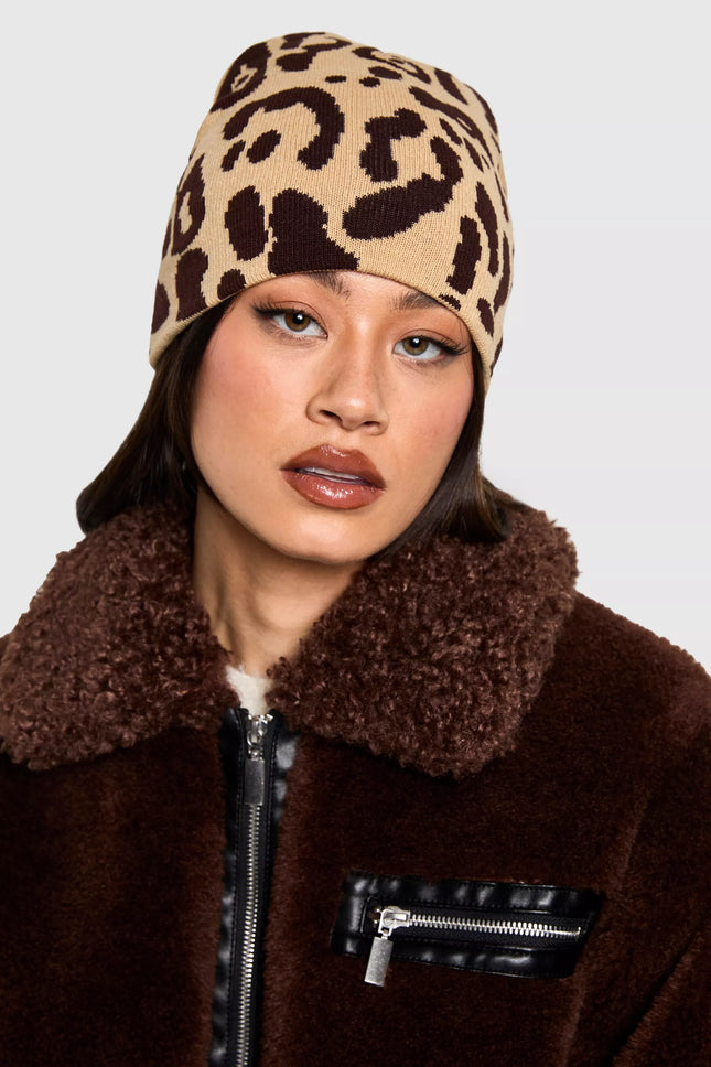 UNICORN Ladies Knitted Leopard Print Hat One size