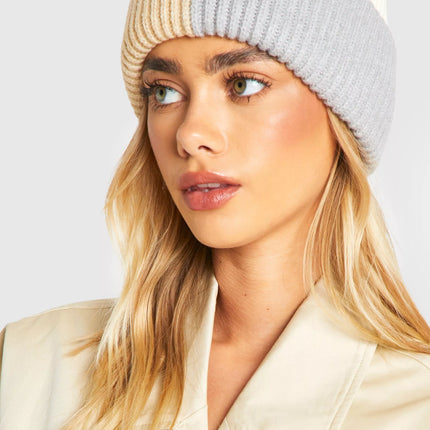 UNICORN Women's Fluffy Knitted Color Block Hat One size