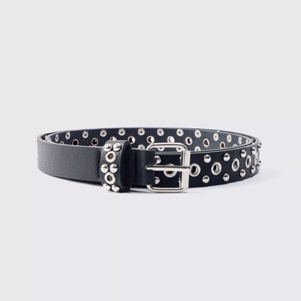 UNICORN men's belt black with studs and silver buckle M