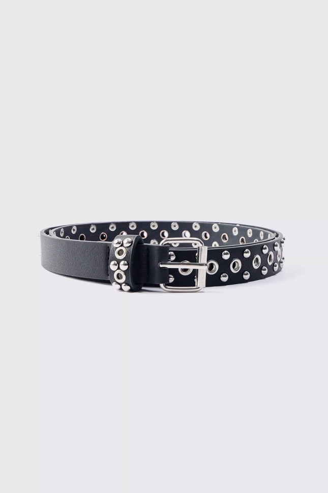UNICORN men's belt black with studs and silver buckle M