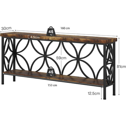 UNICORN 160.02cm Modern Industrial Narrow Sofa Table with Storage Shelves Brown