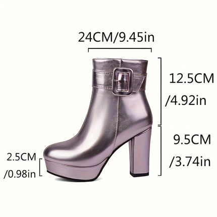 UNICORN Womens Faux Cover Block Heel Boots High Heels Platform Ankle Boots