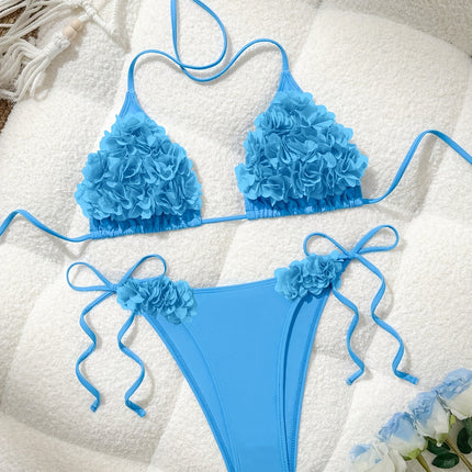 UNICORN New Blue Three-Dimensional Flower Solid Color Sexy Bikini s m l