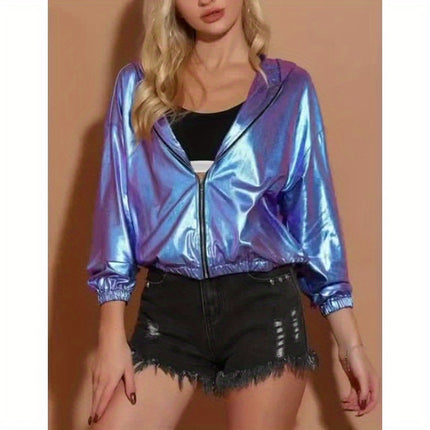 UNICORN Women's Coated Shiny Bomber Jacket, Long Sleeve, Zipper, s m l xl xxl