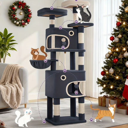 UNICORN Cat Tree, 180cm Cat Tree with 8 Scratching Posts, Beige/light Gray/dark Gray