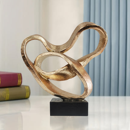 UNICORN Twisted Love Resin Sculpture Eternal Heart Knot Brown Golden