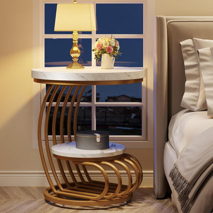 UNICORN Modern Gold Round End Table, White Gold for Living Room