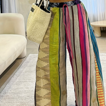 UNICORN Summer Fashion Commuter Rainbow Stripe Print Loose Wide-Leg Pants s m l xl