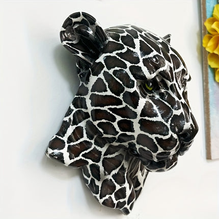 UNICORN Black And White Patterned Leopard Head Wall Sculpture in Art Deco Style