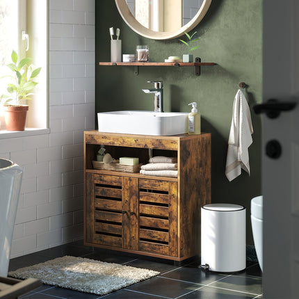 UNICORN Rustic Brown Under Sink Cabinet 2 Louvered Doors Adjustable Shelf 30x60x63cm