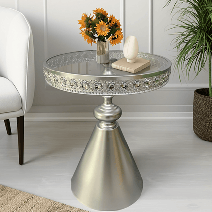 UNICORN Modern Minimalist Lace-Trimmed Corner Table with Rhinestones Silver Beige