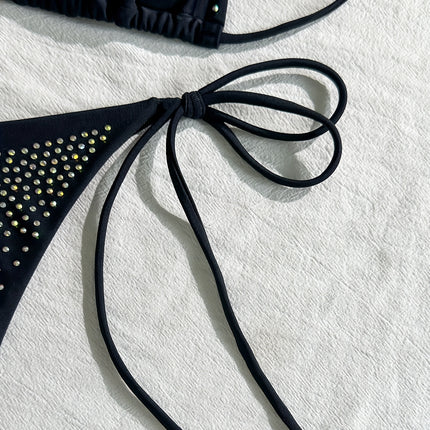 UNICORN Elasticity Rhinestone Bikini Set with Tie, Halter Top and Thong xs s m l xl
