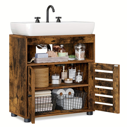 UNICORN Rustic Brown Under Sink Cabinet 2 Louvered Doors Adjustable Shelf 30x60x63cm