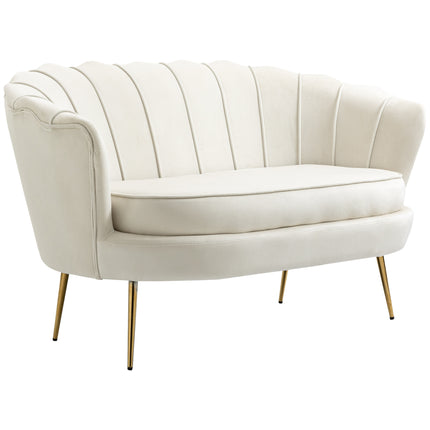 UNICORN 2-Seater Sofa Couch Upholstered Sofa Loveseat with Armrest Velvet Double Sofa Up to 150 Kg Loadable for Living Room Bedroom 130 X 77 X 77 Cm Cream