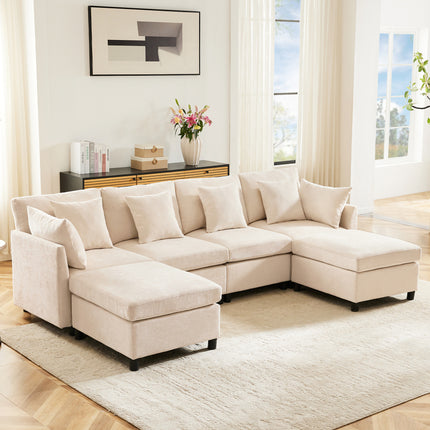UNICORN Sofa Contemporary Chenille Fabric Sofa for Use in Homes Beige Gray