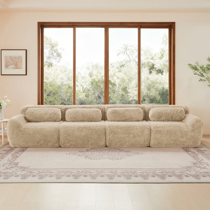 UNICORN 4-Seater Sofa, Premium Plush Fabric, Khaki
