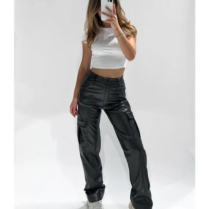 UNICORN Women's cargo leather trousers black s m l