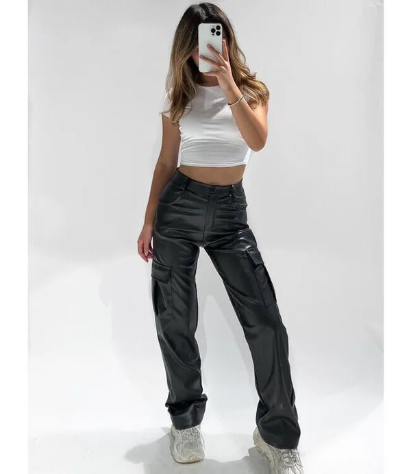 UNICORN Women's cargo leather trousers black s m l