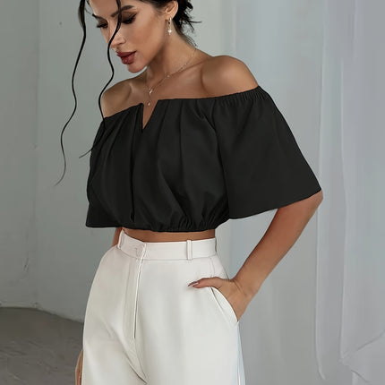 UNICORN Off-the-Shoulder Solid Color Short Blouse  Daily Wear, Parties, All-Season xs s m l