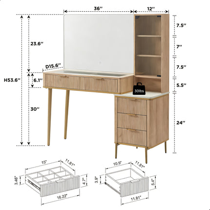 UNICORN Makeup Vanity Desk with 91.44cm HD Mirror, 121.92cm Desk Brown Gray