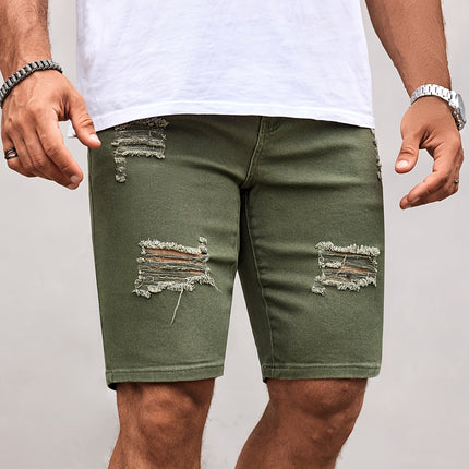 UNICORN Men'S Summer Olive Green Ripped Denim Shorts Stretchy Fabric s m l xl xxl