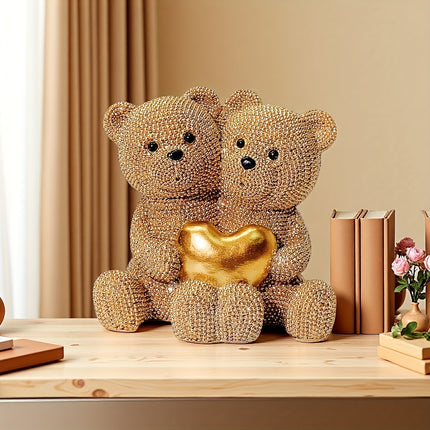 UNICORN Golden Dotted Heart Shaped Couple Bear Statue golden