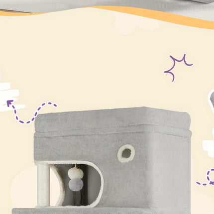 UNICORN 178cm Cat Tree for Indoor Cats, Multi-layer Scratching Post Light Grey/Dark Grey