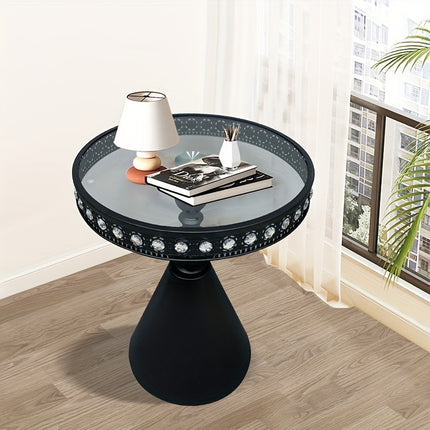 UNICORN Modern Minimalist Lace-Trimmed Corner Table with Rhinestones Silver Beige