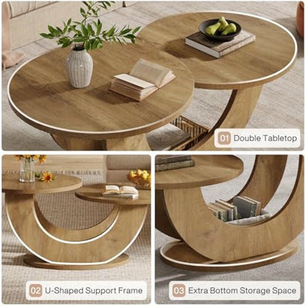 UNICORN Round Living Room Coffee Table Cocktail Table for Home, Apartment, Natural