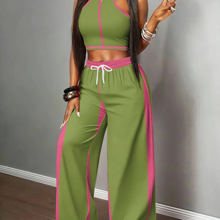 UNICORN Women's Avocado Green& Rose Red Color-Block Halter Topme Color s m l xl xxl