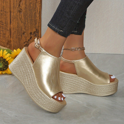 UNICORN Women'S Metallic Golden Slip-On Wedge Sandals Open-Toe