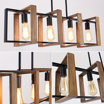 UNICORN 89.92cm Kitchen Island Light, 4-Light Farmhouse Dining Chandelier wood grain