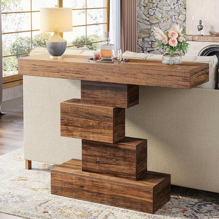 UNICORN Industrial Console Table, 108cm Narrow Wood Sofa Table Brown