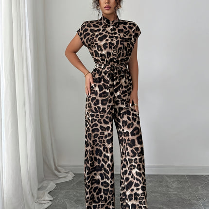 UNICORN Summer Print Stand Collar Vacation Style Elegant Casual Belted Jumpsuit s m l xl