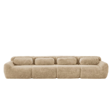 UNICORN 4-Seater Sofa, Premium Plush Fabric, Khaki
