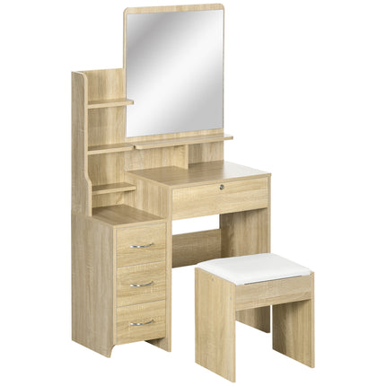 UNICORN Makeup Vanity Set Large Mirror, Padded Stool, Multiple Open shelves Wood