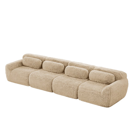 UNICORN 4-Seater Sofa, Premium Plush Fabric, Khaki