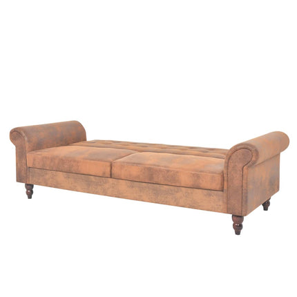 UNICORN Sleeper Sofa with Armrests Adjustable Faux Suede Brown Sofa Bed