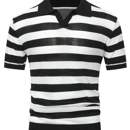 UNICORN Striped Polo Neck Knit Square Shoulder Short Sleeve T-Shirt Men'S s m l xl xxl