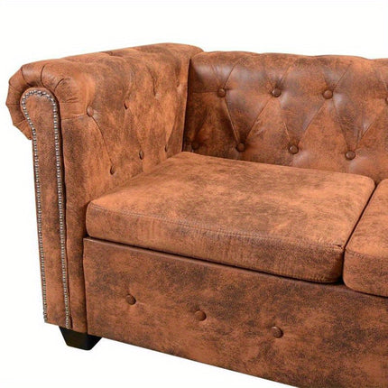 UNICORN Chesterfield-Ecksofa 5-Sitzer Kunstleder Brown