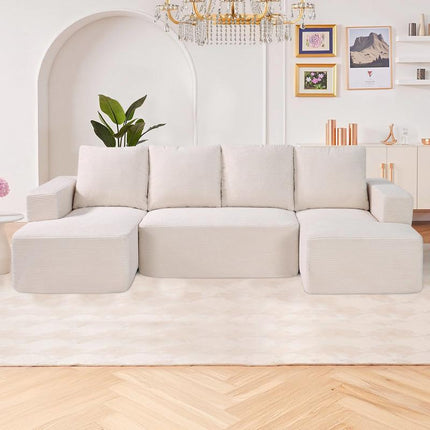 UNICORN Modular U-Shaped Corner Sofa Bed with High-Elastic Foam & High Density Beige